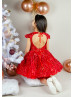 Red Sequins Heart-shaped Back Festival Flower Girl Dress